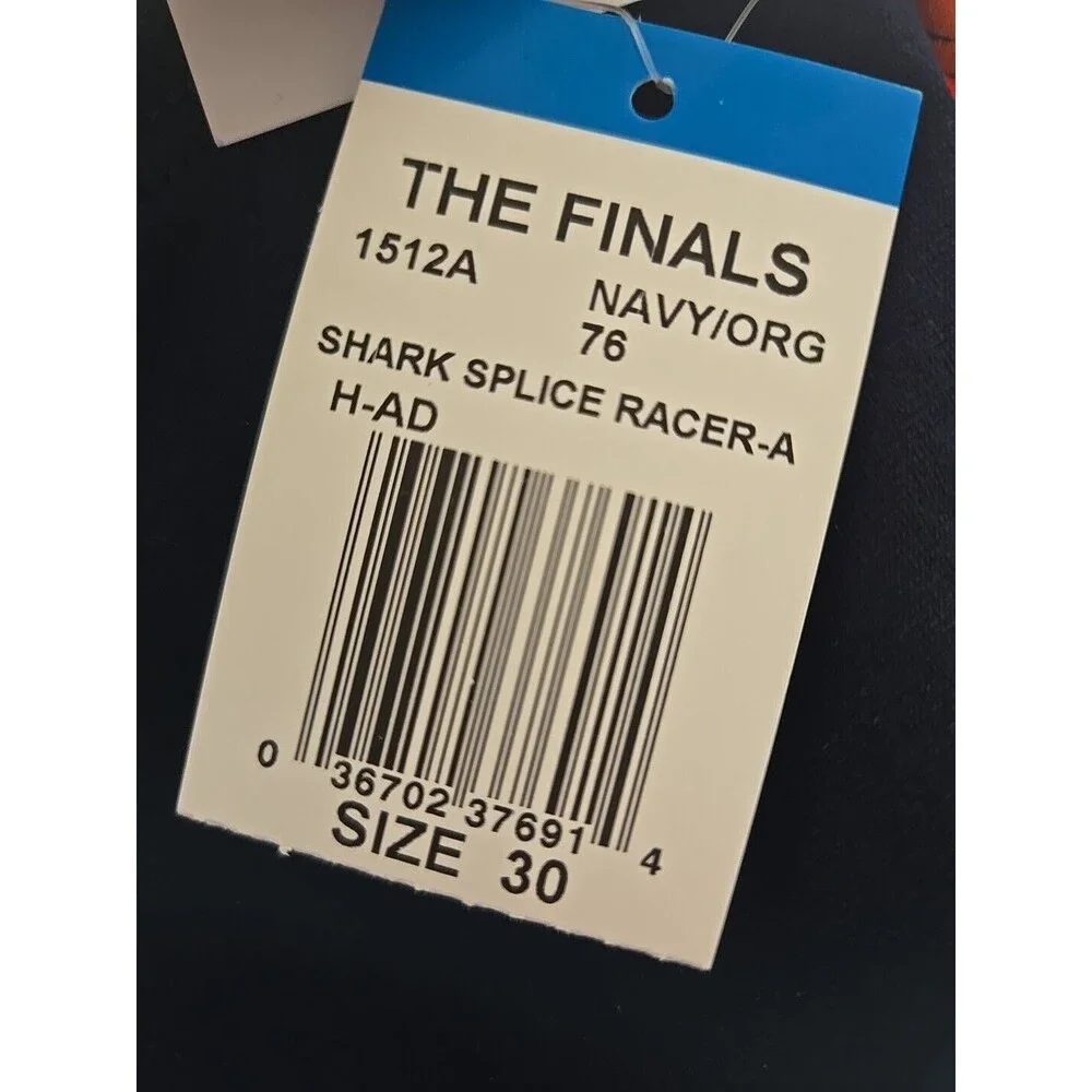 TYR The Finals Shark Orange/Navy Splice Racer Briefs, Boy Men Size 30, NEW